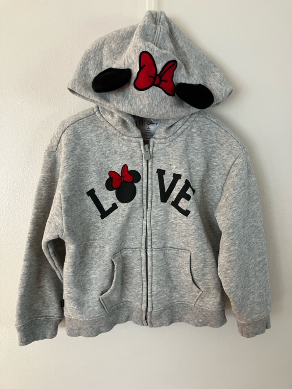 Gap x Disney 5y Minnie Mouse Grey Zip-Up Hoodie Red Bow and Ears